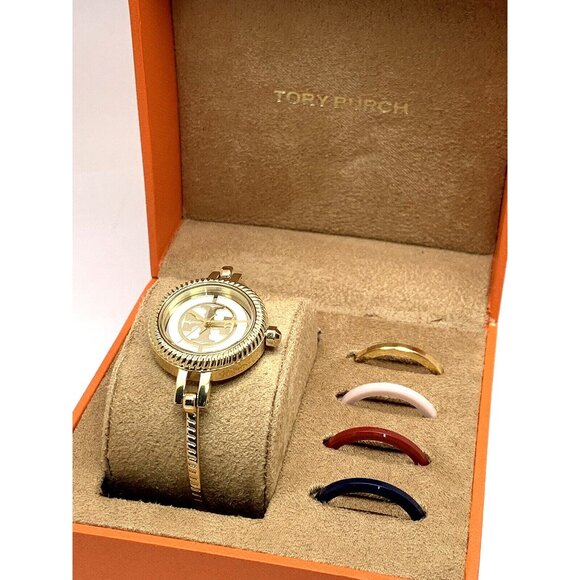 Tory Burch Women's Watch TBW4029 Gold Mother of Pearl Dial Interchangeable Bezel - Picture 1 of 14